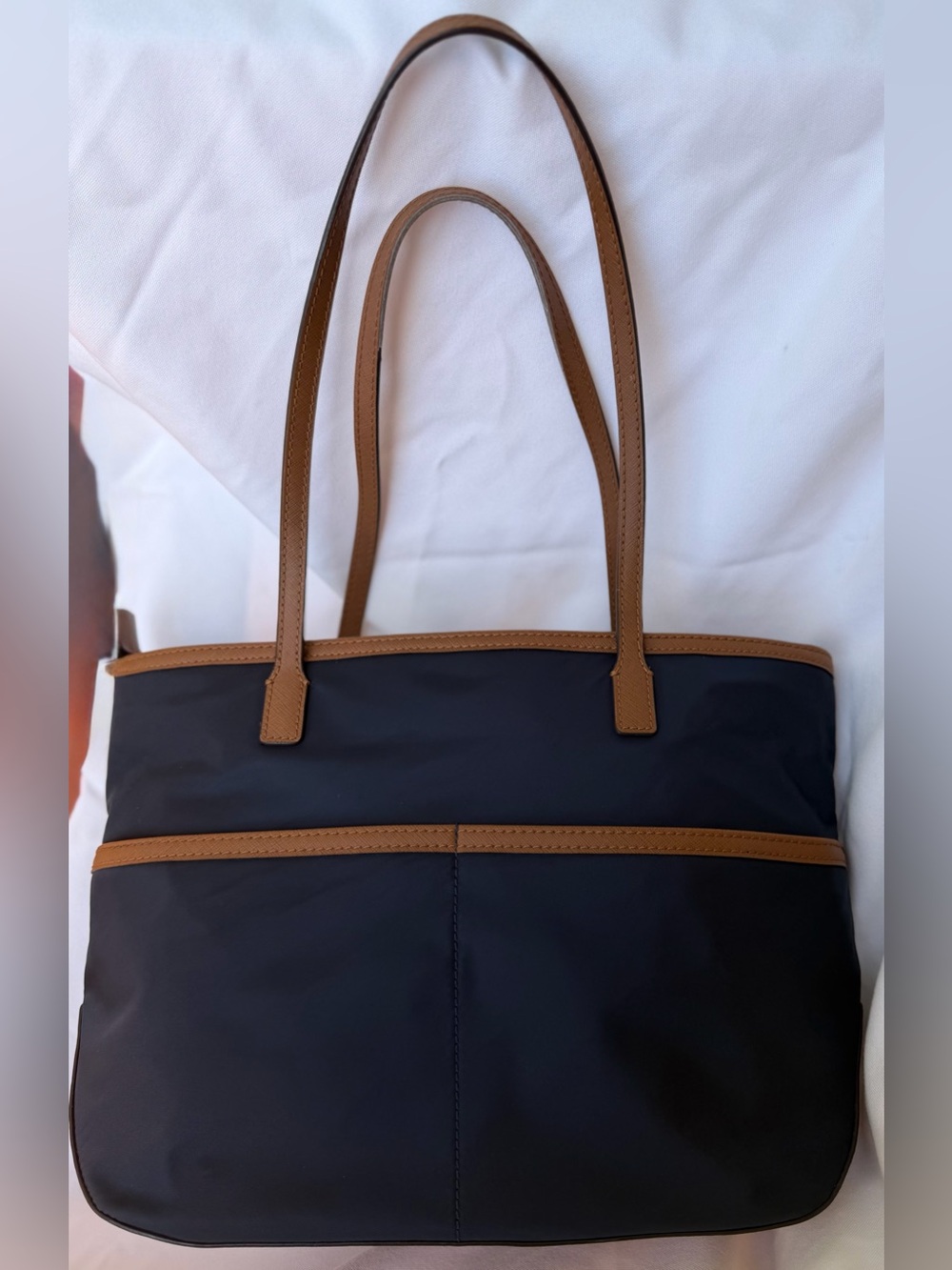 Michael Kors Kempton Navy and Brown Nylon Tote with Gold Hardware - Picture 3 of 14